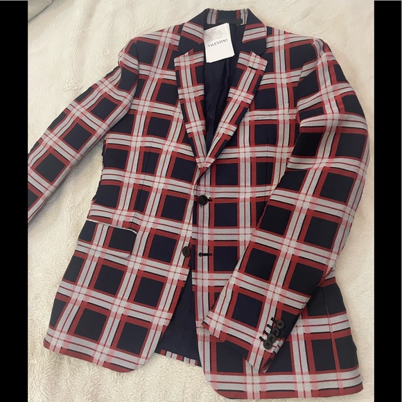 Valentino Mens Check Navy Blazer Sz 46 Italian 36 US - Picture 2 of 10